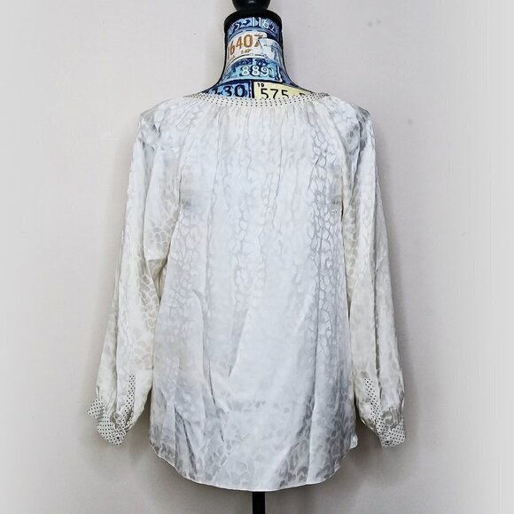 REBECCA TAYLOR Silk Double Front Tie Top Leopard Print Polka Dot Blouse Sz 2 NEW - Picture 5 of 11